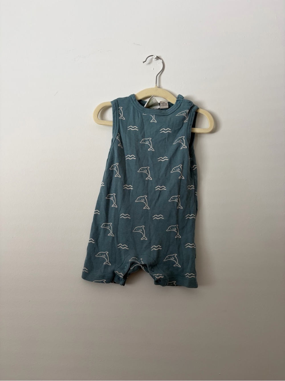 PARADE 100% Cotton Baby Dolphin Print Tank Romper - Teal Blue